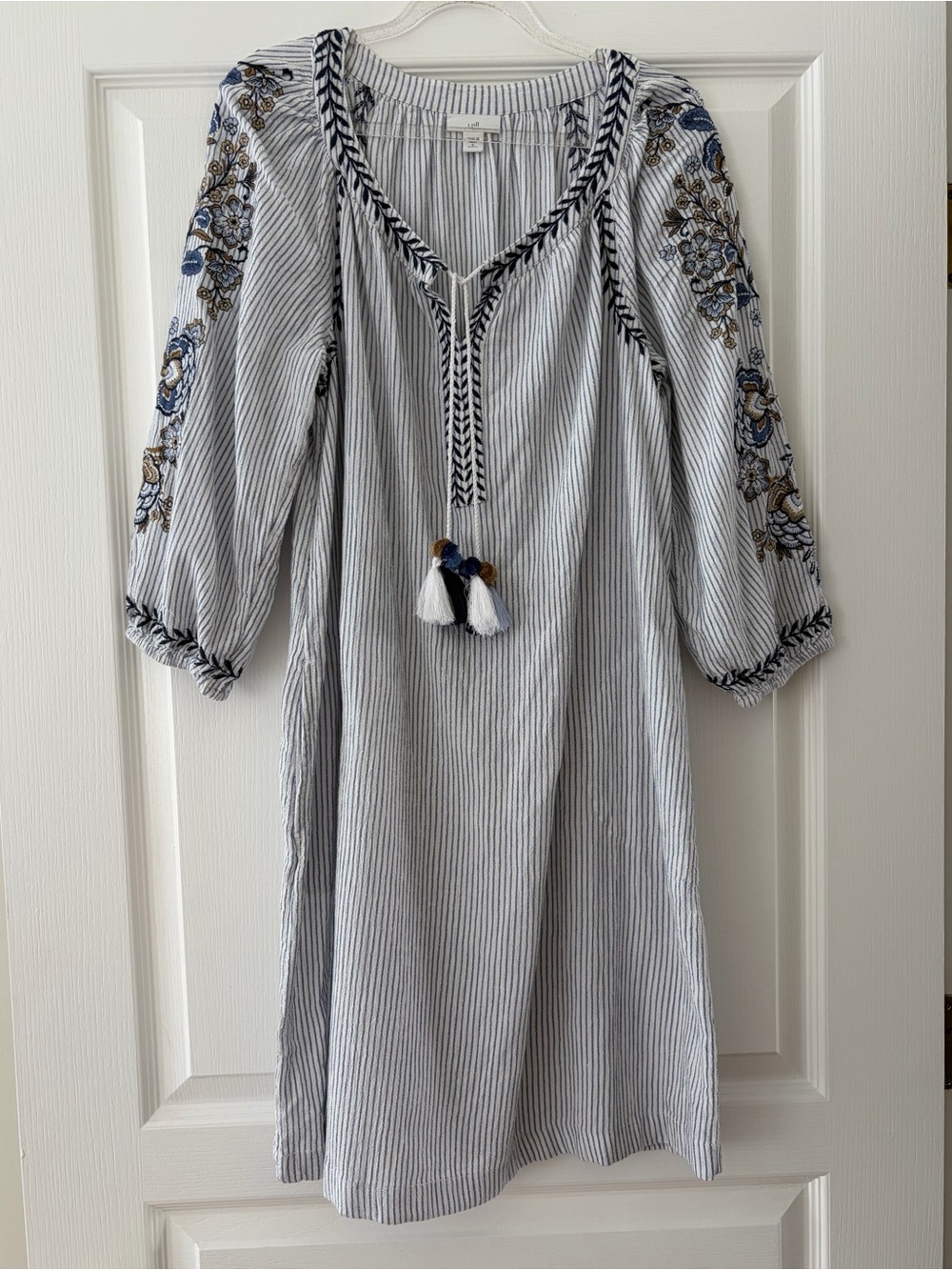 J. Jill Striped Embroidered Tassel Dress